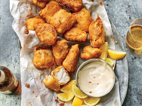 Beer-Battered Fish with Malt Vinegar Aioli  Recipe  - Jeremy Sewall | Food & Wine Pub Recipes, Malt Vinegar, Colourful Food, Pub Grub, Gastro Pub, Beer Battered Fish, Aioli Recipe, Beer Battered, Battered Fish