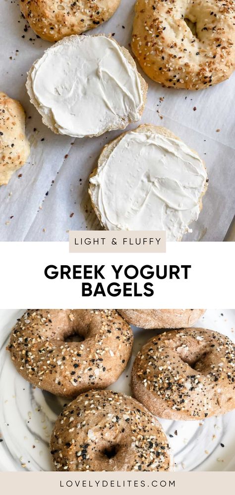 Greek Yogurt Bagels come together in just under 30 minutes and are soft, fluffy and light. Homemade bagel recipe using baking powder, egg, flour, greek yogurt. The greek yogurt makes this a high protein breakfast. Bake With Yogurt, Recipes That Use Yogurt, Recipe Using Plain Greek Yogurt, Green Yogurt Recipes, Plain Yogurt Recipes Desserts, Greek Yogurt Soup Recipes, Baked Yogurt Recipe, What To Make With Greek Yogurt, Keto Greek Yogurt Recipes