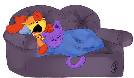 Cats Napping Together, The Smiling Critters, Dog Day And Catnap, Catnap X Dog Day Fanart, Smiling Critters Poppy Playtime, Catnap Poppy Playtime, Poppy Playtime Fanart, Poppy Drawing, Poppy Play Time