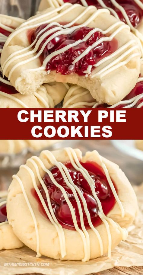 Cherry pie...in handheld form! These cherry pie cookies are a delicious bite-size version of the classic summer treat! Pie Filling Cookies, Filling Cookies, Cherry Pie Bites, Easy Cherry Pie, Taste Of Cherry, Cherry Pie Cookies, Cherry Cookies Recipes, Cherry Pie Filling Recipes, Fruity Cookies