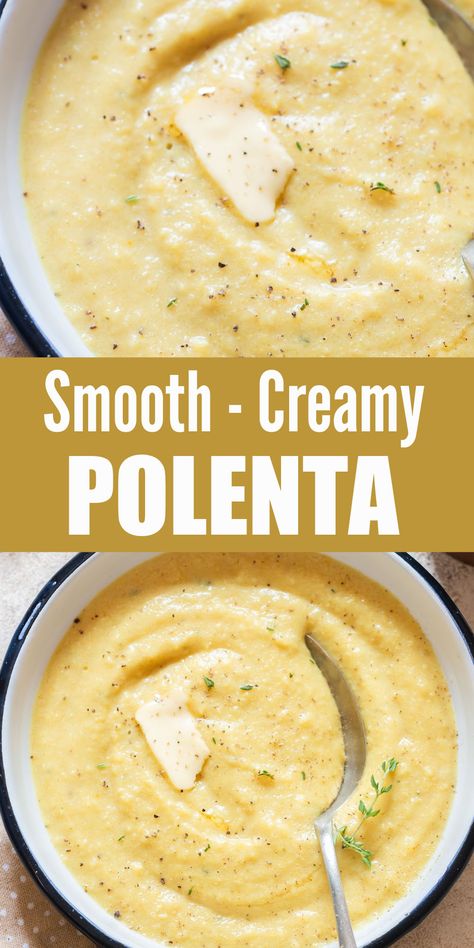 creamy polenta in bowl Easy Cornmeal Recipes, Creamy Polenta Recipes Easy, Yellow Corn Meal Recipe, Precooked Cornmeal Recipes, P.a.n. Cornmeal Recipes, Fine Cornmeal Recipes, Gluten Free Polenta Recipes, What To Make With Cornmeal, Short Rib Side Dishes