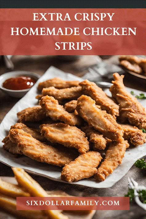 Easy Fried Chicken Strips Recipe Fried Chicken Strips Recipe, Chicken Breast Strips Recipes, Extra Crispy Chicken, Chicken Tender Recipes Baked, Homemade Chicken Strips, Chicken Strips Recipe, Tender Recipes, Chicken Strip, Easy Fried Chicken