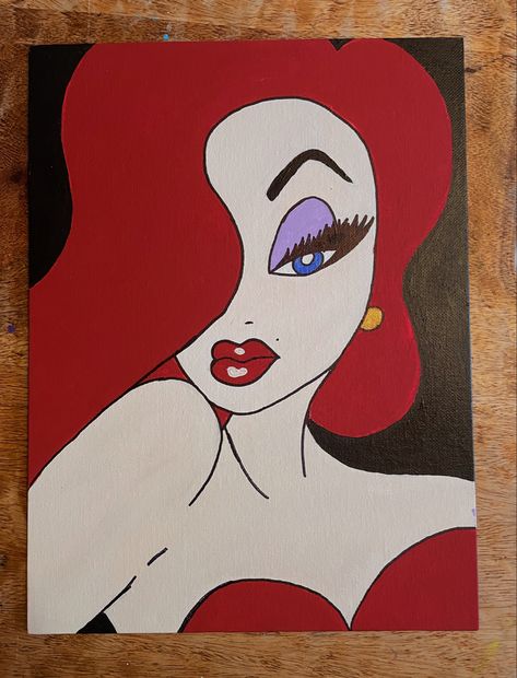 Jessica Rabbit pop art style acrylic painting Jessica Rabbit Canvas Painting, Jessica Rabbit Pop Art, Pop Art Easy Paintings, Jessica Rabbit Art Drawings, Barbie Acrylic Painting, Pop Art Drawings Ideas Easy, Easy Pop Art Drawings, Jessica Rabbit Sketch, Jessica Rabbit Painting