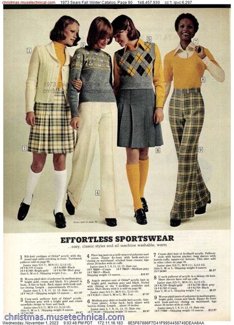 1973 Sears Fall Winter Catalog, Page 90 - Catalogs & Wishbooks 1970s Female Fashion, 1970s Preppy Fashion, 1978 Fashion Woman Style, 1970s Teen Fashion, 1970s Fashion Magazine, 60s School Outfits, Retro Revival Fashion, 1973 Outfits, 1970s Winter Fashion