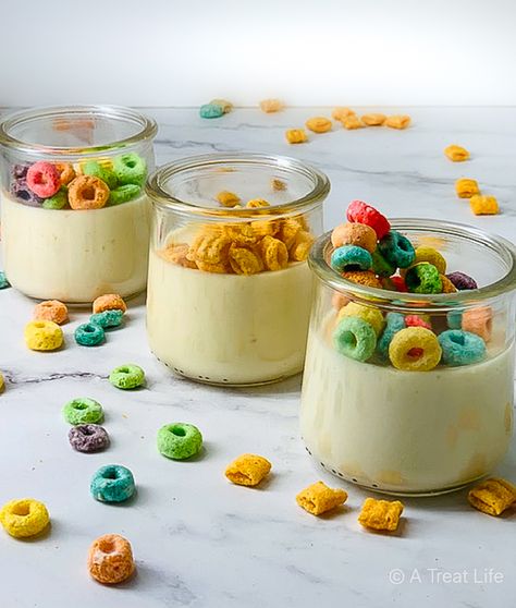 Cereal Milk Recipes, Cereal Milk Desserts, National Cereal Day, Cereal Dessert, Panna Cotta Recipe, Milk Dessert, Sweet Bakes, Soap Business, Cereal Milk