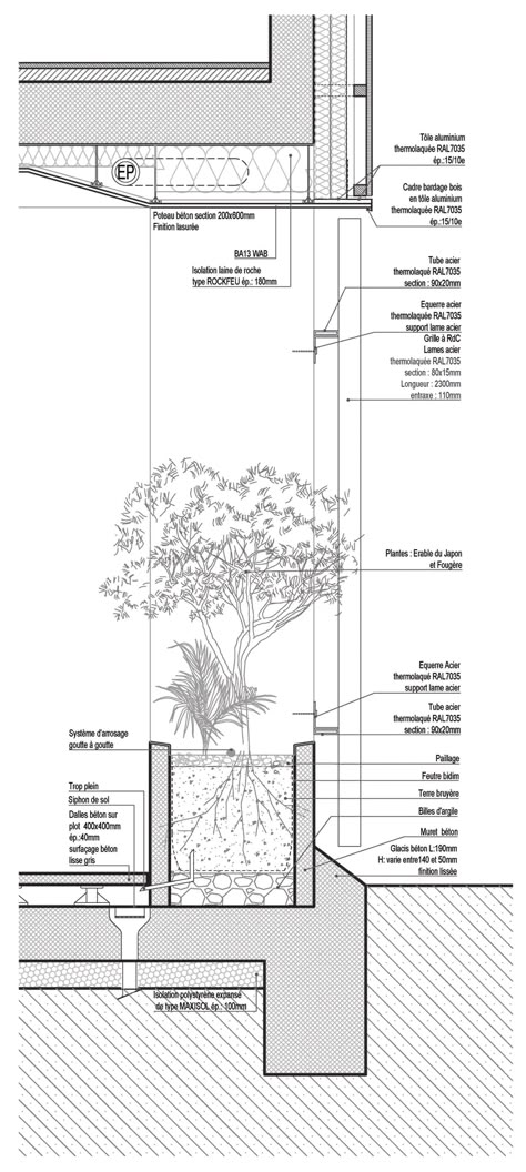 benjamin fleury, David Boureau · 20 HOUSING · Divisare Contemporary Architecture House, Arch Designs For Hall, Construction Details Architecture, Section Detail, Wall Section, Landscape Details, Detail Drawing, Simple Building, Plans Architecture