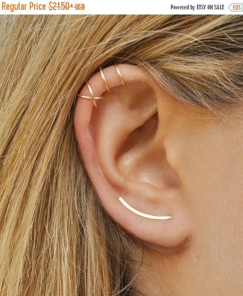 ON SALE Modern Minimalist Set of 3 Ear Climber by Benittamoko Ear Sweeps, Faux Piercing, Septum Piercings, Ear Climbers Earrings, Ear Climber, Gold Ear Cuff, Lobe Piercing, Climber Earrings, Ear Climbers