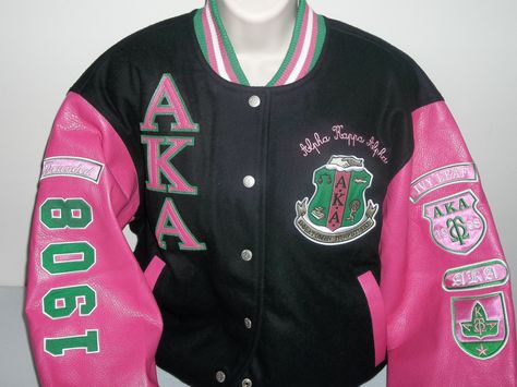 Sorority Letterman Jacket, Aka Letterman Jacket, Aka Varsity Jacket, Aka Line Jacket Designs, Aka Jacket, Aka Clothing, Alpha Kappa Alpha Jackets, Aka Legacy, Aka Party