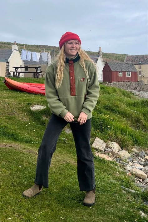 Fleece clothing handmade in Scotland by a coldwater surfergirl Seattle In Summer Outfits, Coastal Hiking Outfit, Hiking In Scotland Outfit, Winter Outfit Outdoor, Preppy Outdoorsy Outfits, Environmental Outfits, Granola Girl Fleece, Vintage Fleece Outfit, New England Aesthetic Clothing