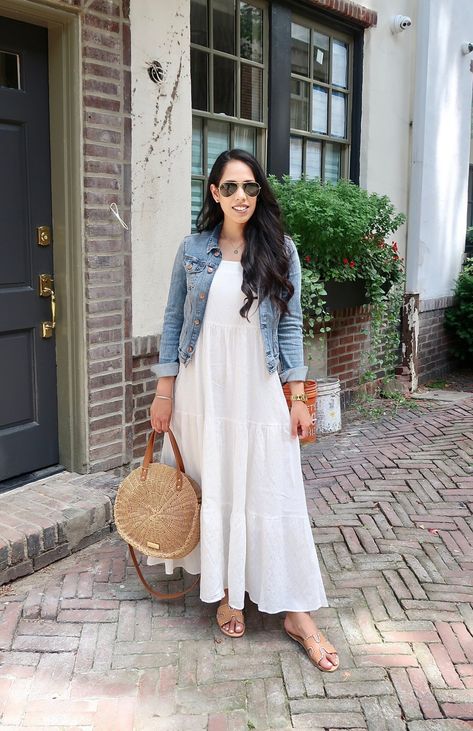 favorite-neutral-white-dress-summer-outfit-ideas White Maxi Shirt Dress Outfit, Maxi Dress Converse Outfits, Casual White Dress Long, Long Dresses Casual Maxi Summer Outfits, Long White Skirt Outfit Summer, White Maxi Dress Outfit, White Maxi Dress Summer, Midsize Outfit, White Dress Outfit