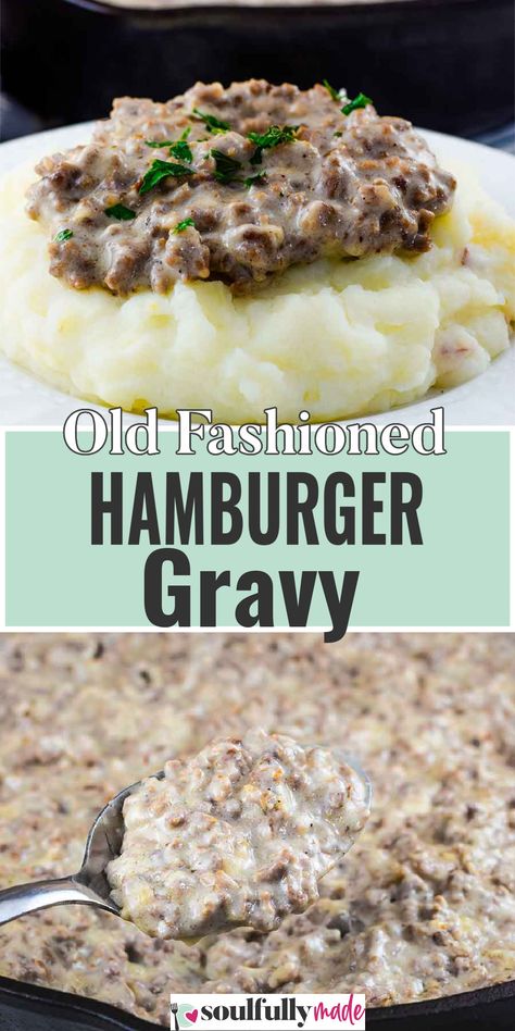 Creamed Hamburger, Quick Hamburger Recipes, Hamburger Gravy Recipe, Hamburger Sauce, Hamburger Gravy, Beef Gravy, Diner Recept, Hamburger Meat Recipes, Hamburger Meat