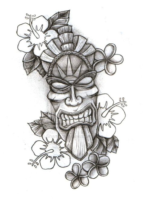 Tiki Head Drawing, Tiki Tattoo Ideas For Men, Tiki Head Tattoo, Tiki Tattoo Hawaiian, Tiki Tattoo Ideas, Tiki Drawing, Mask Sketch, Borneo Tattoos, Head Drawings