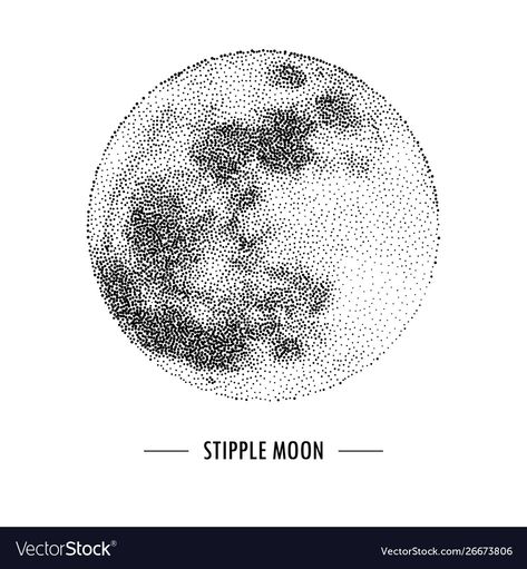 Dot Shading Drawing, Stippling Art Ideas Easy, Moon Stippling, Simple Stippling Drawing, Moon Pointillism, Pointillism Easy, Stippling Art Easy, Moon Art Drawing, Dotting Designs