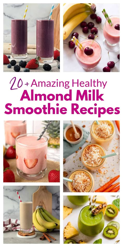 ​These almond milk smoothie recipes have two things in common. They are all healthy smoothie recipes, and they all use almond milk in the ingredients. Whip up refreshing almond milk smoothies in minutes! Blend your favorite fruits, veggies, or both for a creamy and healthy drink. Frozen fruit adds thickness, so get creative with berries, bananas, kale, or mango. Enjoy a delicious and nutritious boost anytime #almondmilksmoothierecipes #almondmilksmoothies Almond Milk Smoothies, Frozen Fruit Smoothie Recipes, Milk Smoothie Recipes, Almond Milk Smoothie Recipes, Almond Milk Smoothie, Berry Protein Smoothie, Frozen Fruit Smoothie, Blueberry Smoothie Recipe, Almond Milk Recipes