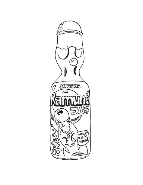 #illustration #drawing #jacoblivengood #art #inktober #ramune Ramune Soda Aesthetic Drawing, Ramune Drawing, Bottle Drawing, Detailed Coloring Pages, Sketches Easy, Food Illustrations, School Projects, Cute Crafts, Art Techniques