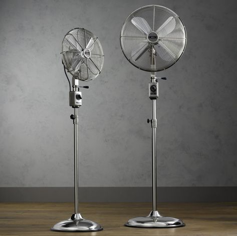 RH’s Allaire telescoping floor fan is constructed of shiny solid steel; $259 for 12-inch-diameter model. rh.com Fan Repair, Pedestal Fans, Industrial Fan, Floor Fans, Room Fan, Pedestal Fan, Retro Fan, Vintage Floor, Best Fan