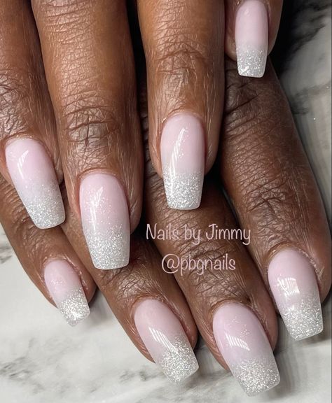 White Ombre Sparkle Nails, Ombré Nails Glitter, Sparkle Ombre Nails, Sparkly Ombre Nails, Ombre French Nails, Ombre French Tips, Glitter Gradient Nails, Sparkle Nail Polish, August Nails