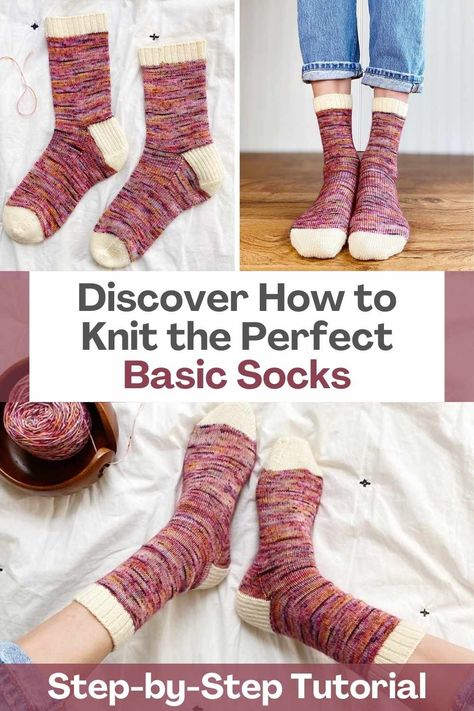 Discover How to Knit the Perfect Basic Socks Basic Knit Sock Pattern Free, Knit Sock Pattern Circular Needles, Vanilla Sock Pattern Knitting, How To Knit Socks On Circular Needles, Beginner Sock Knitting Pattern Free, Basic Sock Knitting Pattern Free, Knitting Socks On Circular Needles, Vanilla Socks Free Pattern, How To Knit Socks For Beginners