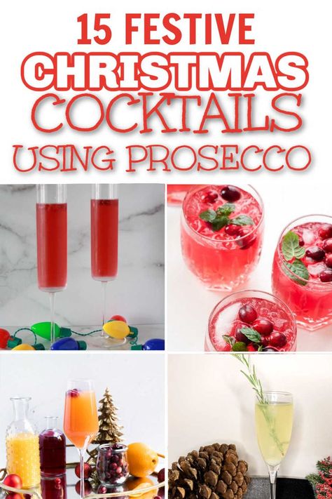 Holiday Cocktails Christmas Easy, Christmas Drink For Party, Drinks With Persecco, Italian Christmas Cocktails, Christmas Prosecco Drinks, Easy Christmas Cocktails For A Crowd, Prosecco Drinks Easy, Best Christmas Cocktails For A Crowd, Easy Festive Cocktails