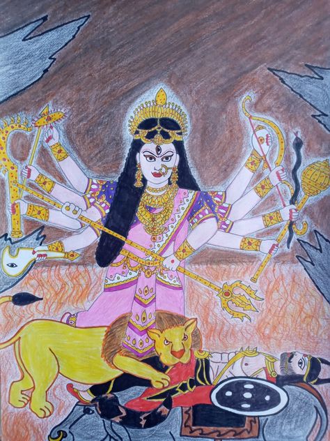 Navadurga Drawings, Mahishasura Mardini, Nav Durga, Hindu Goddess, Signs, Drawings, Quick Saves, Art