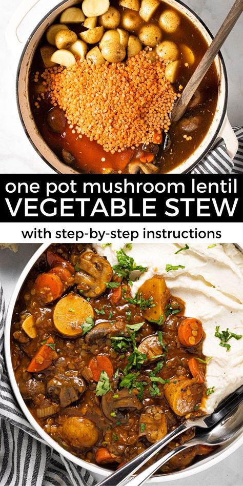 Lentil Mushroom Stew, Lentil Mushroom, Vegetable Stew Recipe, Mushroom Vegetable, Mushroom Stew, Plats Healthy, Vegan Stew, Vegan Lentil, Vegetable Stew