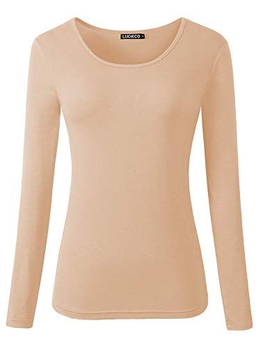 Luckco Women's Long Sleeve Round Neck Slim Fit Basic Layering T-Shirt XX-Large Apricot Layered T Shirt, Basic Long Sleeve, Crew Neck Top, Basic Tops, Winter Sweaters, Winter Wear, Shirt Sleeves, Summer Casual, Apricot