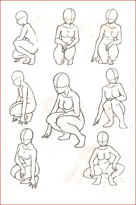 Sketch Of Someone Sitting, Crouched Down Pose Drawing, Women Crouching Pose, Crouching Art Reference, Body Sitting Reference, Women Kneeling Pose Drawing, Anime Sitting Pose Reference, Straddle Pose Reference Drawing, Person Crouching Drawing