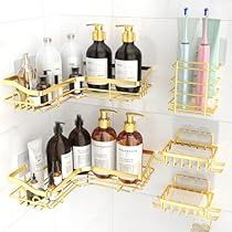 College Bathroom, Bathroom Shower Organization, Shower Organizer, Bath Caddies, Corner Shower Caddy, Vintage Bathroom Decor, Shower Rack, White Bathroom Decor, Gold Shower