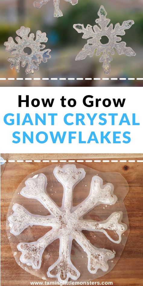 How to Grow Giant Crystal Snowflakes (Winter STEM Activity) - Taming Little Monsters Winter Stem Activities For Kids, Kids Crafts January, Snowflakes Science, Stem Winter, Christmas Science Activities, Christmas Stem Activities, Winter Stem Activities, Winter Stem, Winter Science Activities