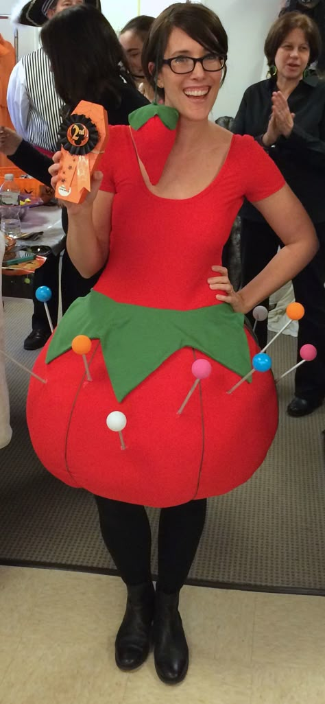 Pincushion costume! Second-place winner at the annual McCall Pattern Company costume contest & employee lunch. #sewingcostume Winning Halloween Costumes, Darla From Finding Nemo, Fun Costume Ideas, Costume Contest Winner, Clever Halloween Costumes, Homemade Halloween Costumes, Diy Halloween Costumes Easy, Homemade Costumes, Diy Halloween Costume