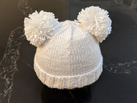 Knit Bear Hat with Pom-Pom Ears — Knit Paint Sew Knitting Baby Patterns, Magic Loop Knitting, Bear Hat Pattern, Baby Hats Knitting Free, Teddy Bear Ears, Baby Crochet Hats, Baby Pom Pom Hat, Baby Boy Knitting Patterns Free, Baby Hat And Mittens