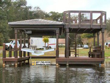 New Two Story Dock With Hip Roof Over a Boat Slip, Maitland FL. craftsman Boathouse Design, Dock House, Lake Dock, Lakefront Living, Lakefront Property, Diy Boat, Roof Architecture, Boat Slip, Lake Living