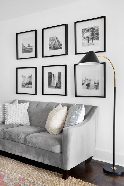 Gallery Wall Black And White, Grid Gallery Wall, Gallery Wall Black, Picture Wall Living Room, Black And White Living Room, Black And White Photo Wall, Photo Wall Gallery, Photo Grid, Ikea Frames