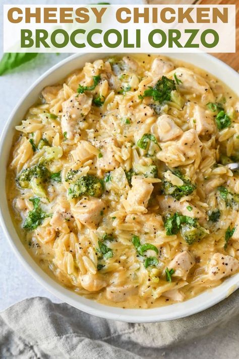 Chicken Broccoli Orzo, Orzo Salad Dressing, Cold Orzo Salad, Orzo Salad Recipes Cold, Chicken Orzo Skillet, Orzo Salad With Chicken, Chicken Orzo Salad, Broccoli Orzo, Dinner For Guests