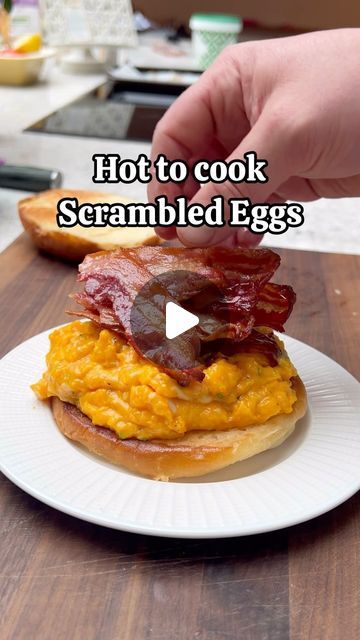 Thom Bateman on Instagram: "All about the Basics. Scrambled Eggs.

3-4 eggs per person
20g butter per person
1 tablespoon double cream per person
Handful of chives
Salt and pepper 

Streaky Bacon
Brioche Buns
Equal parts ketchup, hot sauce and maple syrup

1. brown the butter and chill completely add the eggs break them up the put the pan on a low heat. Stir regularly making sure you get it all away from the pan sides.
2. When the soft scramble forms turn the heat off and add the cream, season to taste and add chives 

#allaboutbasics #eggs #breakfast" Thom Bateman, Streaky Bacon, Eggs Breakfast, Double Cream, Cooking 101, Brioche Buns, Scrambled Eggs, Maple Syrup, Hot Sauce