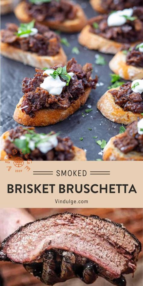 Brisket Finger Foods, Brisket Party Ideas, Brisket Sandwiches Ideas For Party, Brisket Bruschetta, Brisket Crostini, Brisket Appetizers, Brisket Breakfast Recipes, Brisket Appetizer Ideas, Traeger Sides