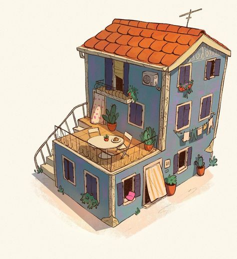 painted a cute lil mediterranean house that I’d very much like to live in all summer 🌿🌼 posted a step by step tutorial on my patre0n for… | Instagram Painting Shadows, Arctic Foxes, Perspective Drawing Architecture, Mediterranean House, Bg Design, Cartoon House, Taxidermy Art, Sims 4 House Design, Sims Building