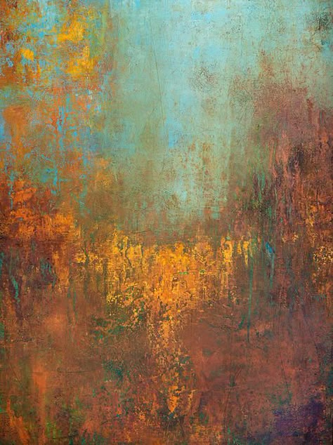 Copper Patina Aesthetic, Copper Abstract Painting, Rust Effect Paint, Rust Painting, Rust Wall, Rust Art, Cold Wax Painting, Rust Paint, Wax Painting