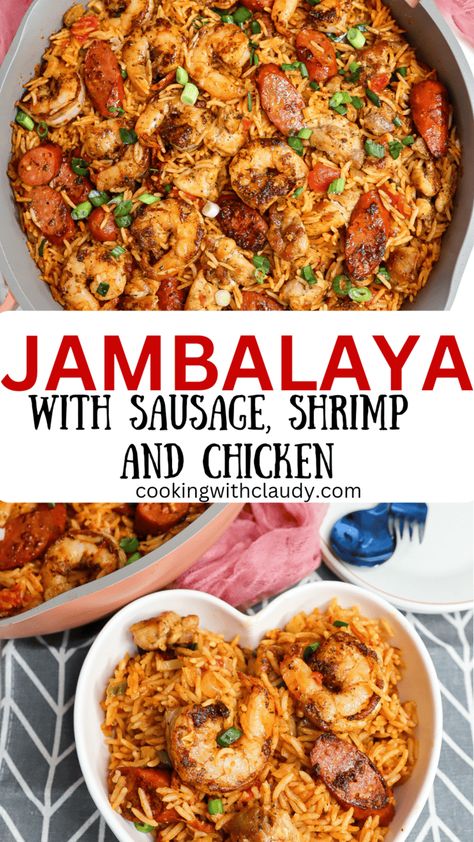 Authentic Jambalaya Chicken Jumblya, Chicken Shrimp Sausage Jambalaya, Jumbalia Recipe Sausage Shrimp, Cajun Chicken Recipes For Dinner, Authentic Jambalaya Recipe Louisiana, New Orleans Dishes, Jambalaya Recipe Chicken And Sausage, Jumbalaya Recipe New Orleans, Jambalaya Recipe New Orleans