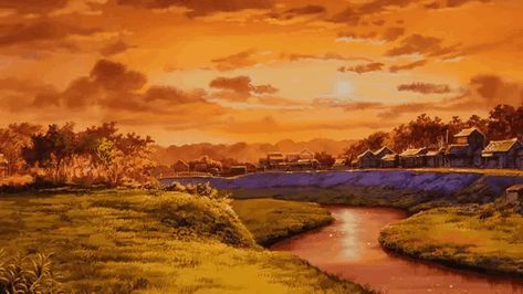 Anime Scenery Gif Landscapes, Anime Autumn Gif, Aesthetic Anime Scenery Gif, Anime Landscape Gif, Notion Cover Aesthetic Gif, Orange Banner Gif, Yellow Banner Gif, Anime Scenery Gif, Discord Gif Banner