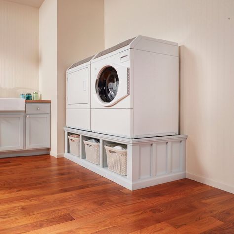 Laundry Room Pedestal, Washer Pedestal, Laundry Diy, Washer And Dryer Pedestal, Detergent Powder, Basket Holder, Laundry Pedestal, Murphy Bed Plans, Laundry Space