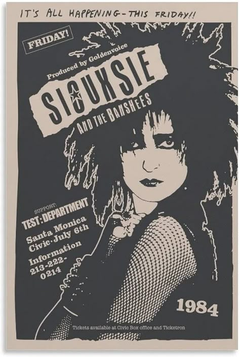 siouxsie and the banshees concert poster (1984). Radio Poster, New Wave Style, Retro Canvas Art, 80s New Wave, Posters For My Room, Siouxsie Sioux, Siouxsie And The Banshees, New Sketchbook, Punk Poster