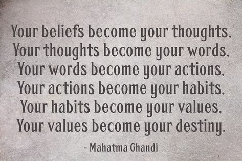 Your beliefs become your thoughts, Your thoughts become your words, Your words become your actions, Your actions become your habits, Your habits become your values, Your values become your destiny. Beliefs And Values, 2024 Quotes, Value Quotes, Positive Things, Dream Day, My Power, Wild Free, Your Values, Meaningful Words