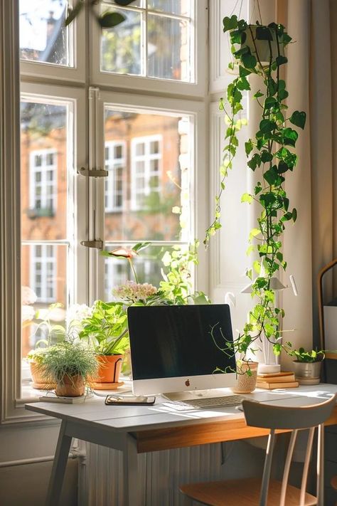 Desk in Front of Window Ideas - Maximize Your Space Office Desk By The Window, Writing Desk In Front Of Window, Desk In Front Of Large Window, Small Desk By Window, Standing Desk In Front Of Window, Office Desk Facing Window, Study Desk Window, Desk Next To Window, Desk In Front Of Window Office