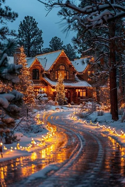 Cozy Christmas House Exterior, Winter Cabin Exterior, Snowy Cabin Aesthetic, Winter House Exterior, Cozy Winter Cabin, Cabin Aesthetic, Christmas Dreaming, Cabin Exterior, Dream Life House