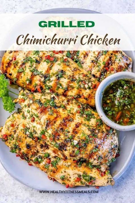 Healthy Grilled Dinner Recipes, Dinner Recipes For The Grill, Grilled Chicken Chimichurri, Chimichurri Marinated Chicken, Chimichurri Recipe Chicken, Clean Chicken Dinner, On The Border Recipes, Chimichurri Meal Ideas, Grilled Herb Chicken Recipes