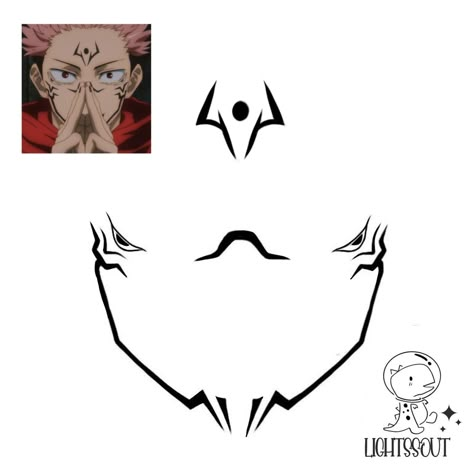 Jjk Sukuna Makeup, Jujutsu Kaisen Face Paint, How To Do Sukuna Makeup, Jjk Face Markings, Sukuna Makeup Look Tutorial, Sukuna Inspired Makeup, Sukuna Face Markings, Anime Face Makeup, Sukuna Face Paint