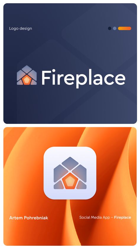 The client wanted the logo to feature a fireplace, symbolizing a gathering place for loved ones within a house. It was a fascinating challenge to depict the fireplace within the house without making it seem like the house is on fire. This sign depicts a house with a hearth within. The house is composed of particles that symbolize individuals gathered around a fireplace. This logo conveys a sense of unity and closeness among people. Fire Circle Logo, Ferr Fire Logo, Fire Logo, Flame Logo Design, Hvac Logo Design Heating And Cooling, Fire Geometric Logo, S Logo Design, Logo Design Collection, Fire Doors