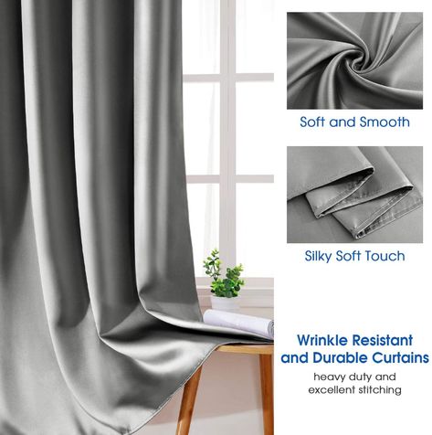 Amazon.com: HOMEIDEAS 2 Panels Silver Grey Faux Silk Curtains Gray Blackout Curtains for Bedroom 52 X 108 Inch Room Darkening Satin Drapes/Curtains, Thermal Insulated Blackout Window Curtains for Living Room : Home & Kitchen Satin Curtains, Faux Silk Curtains, Silver Curtains, Grey Blackout Curtains, Grommet Panels, Silk Curtains, Curtains For Bedroom, Grey Curtains, Curtains For Living Room