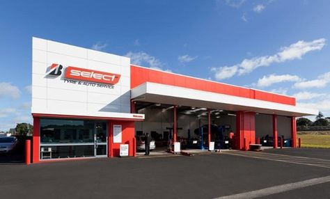 Bridgestone Select Tyre & Auto Service — stores | by Bridgestone Tyre Centre | Medium Warehouse Office Design, Auto Service Center, Car Showroom Design, Garage Design Interior, Retail Facade, Commercial Design Exterior, Garage Workshop Organization, Hotel Lobby Design, Shop Facade